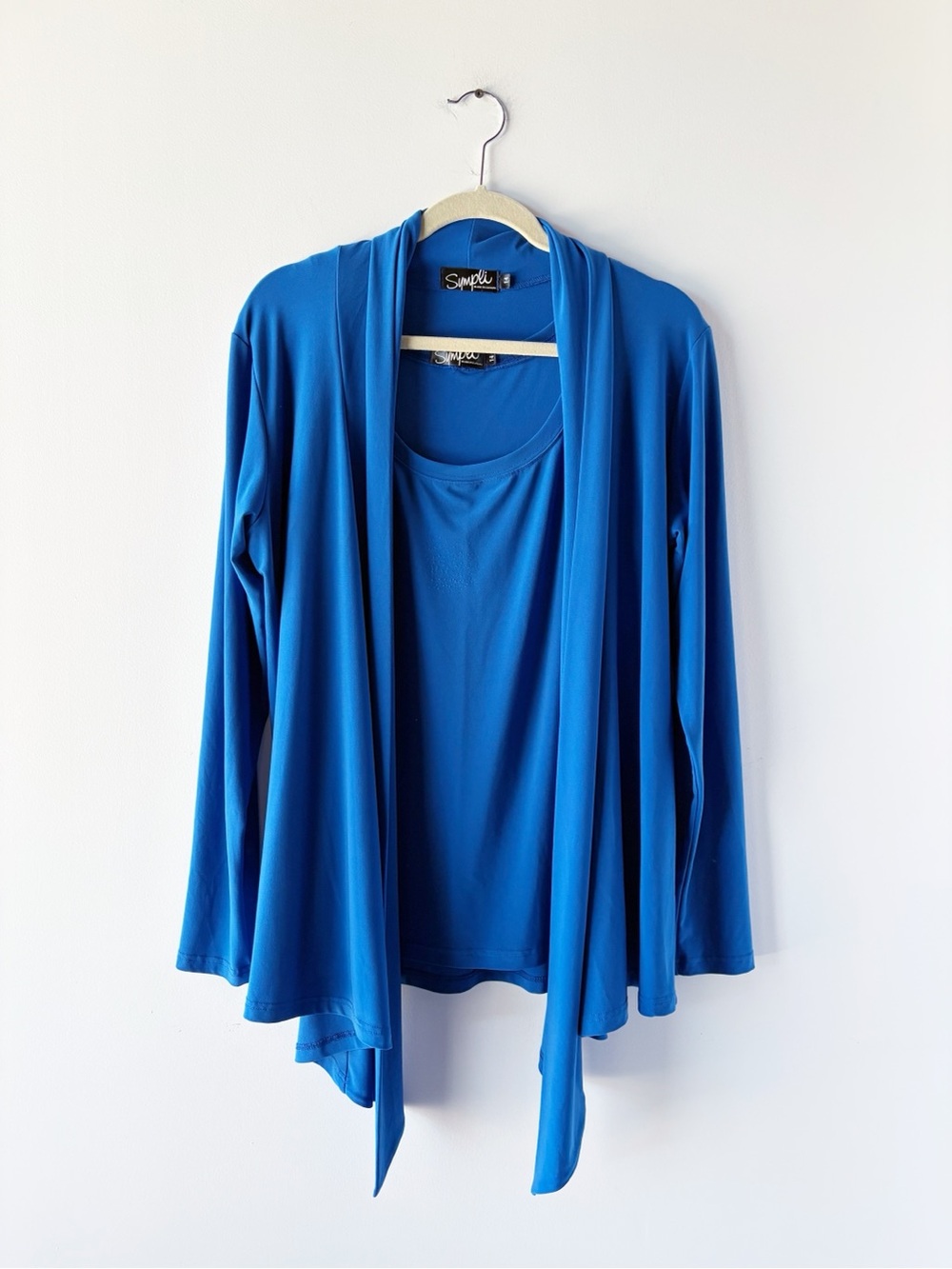Sympli Liquid Jersey 2 Pc Cardigan Tank Twin Set Royal Cobalt Blue Cascading